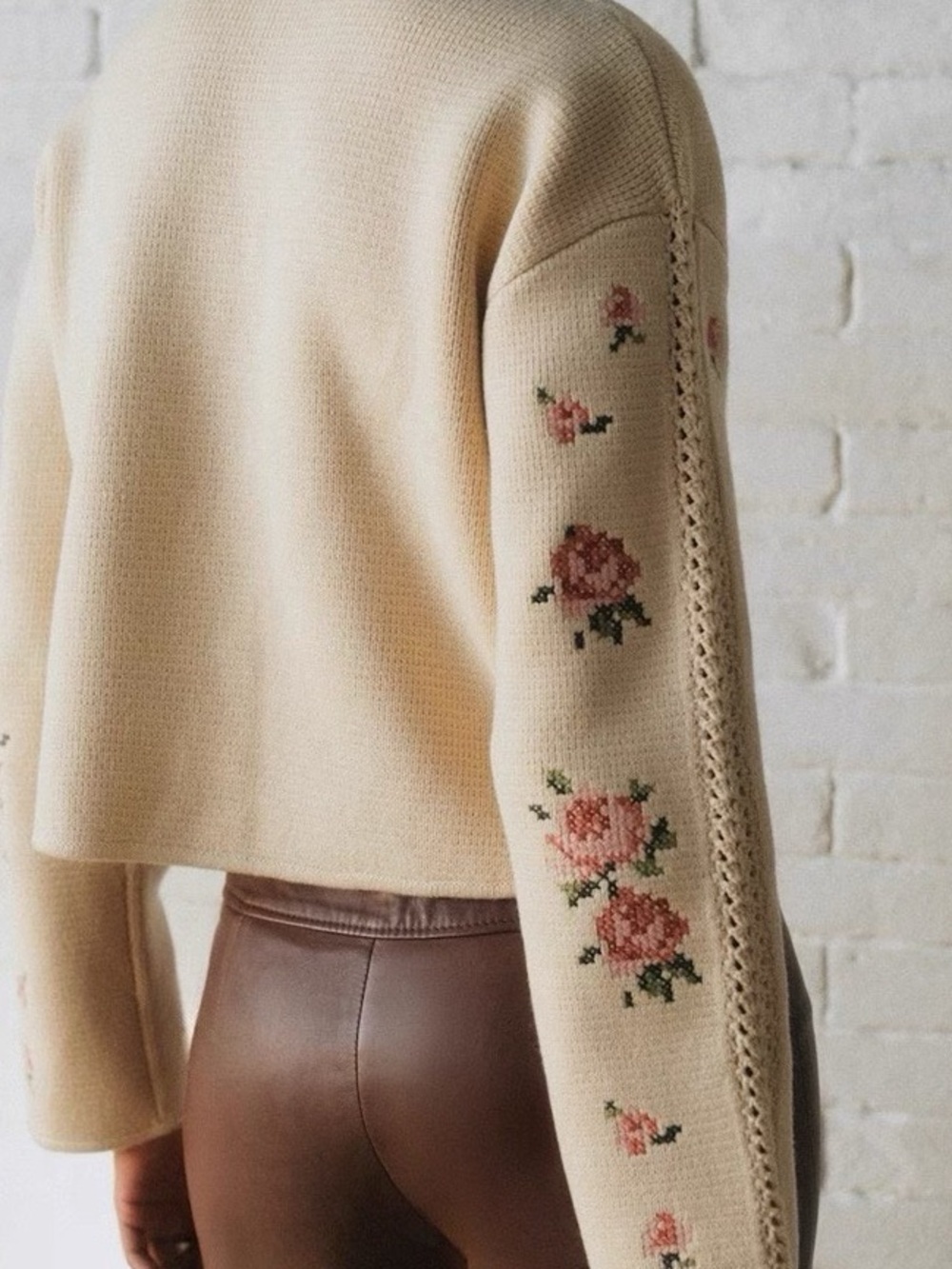 Sezane Cream Floral Knit Button-Front Women's Sweater - Picture 3 of 14